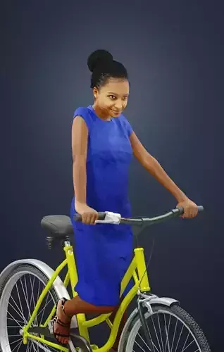 Woman May on Bike  African Riding Her Yellow Bicycle 3D model