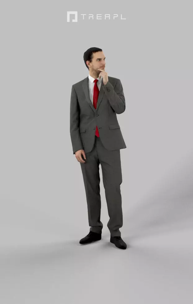 SCANNED Man Business Man Jest Standing Thinking 3D model_0