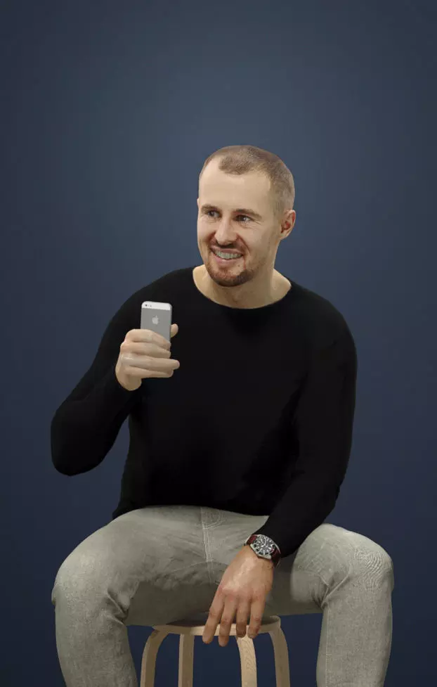 Mark Casual Male Sitting Taking a Selfie 3D model_0