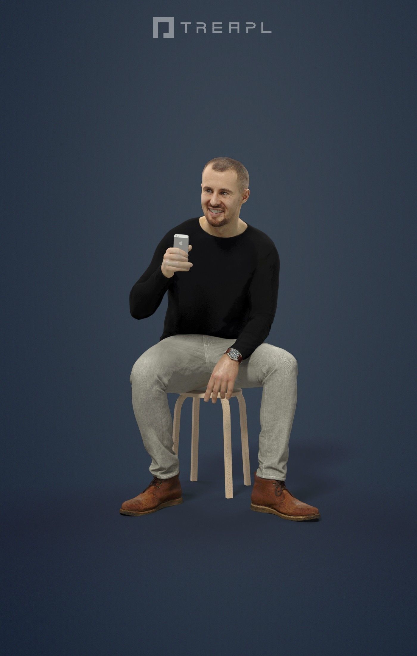 Mark Casual Male Sitting Taking a Selfie 3D model_1