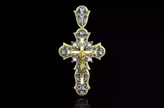 YELLOW GOLD FANCY DIAMOND JESUS CROSS