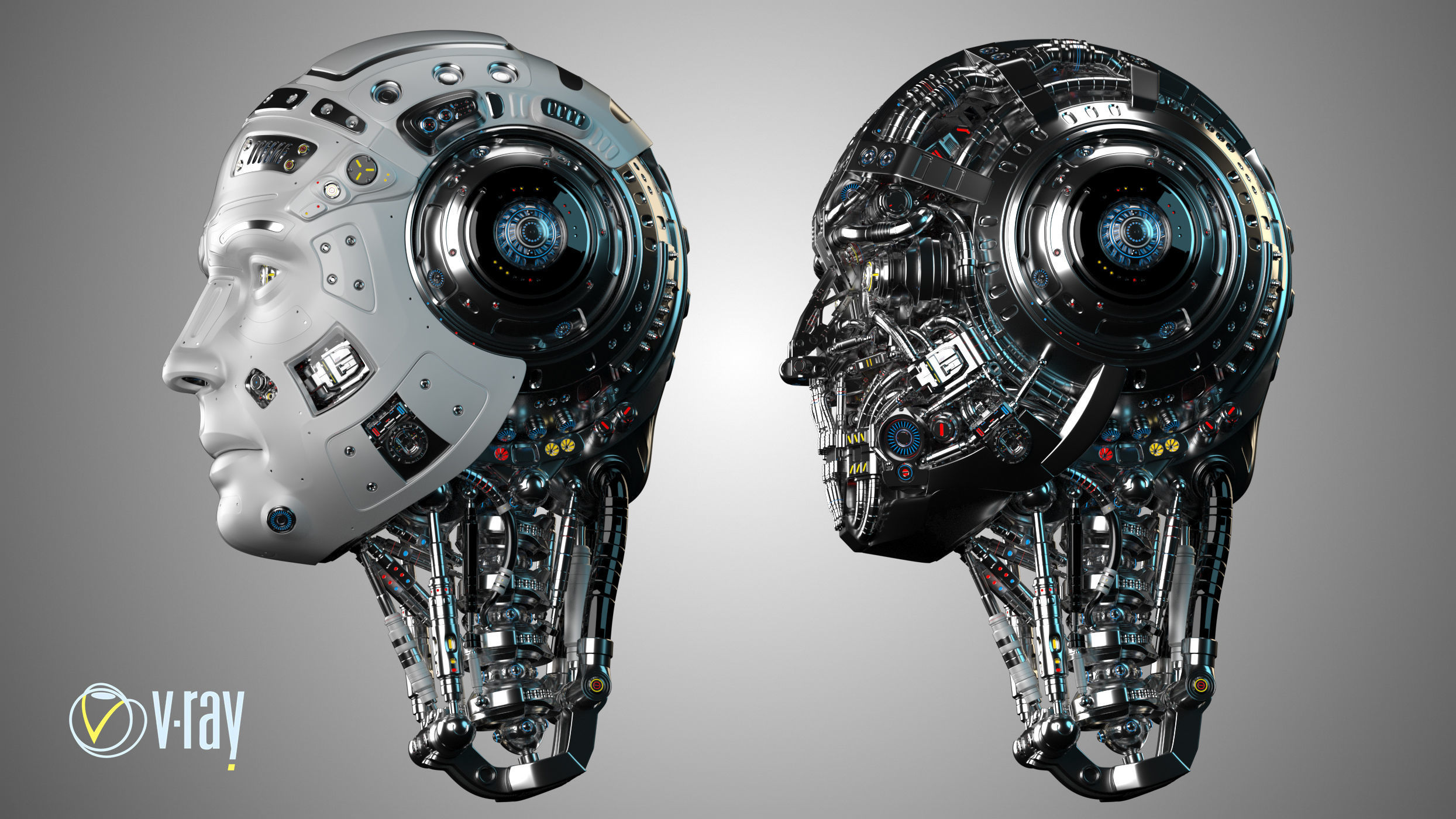 Futuristic Robot Head 3D model_2