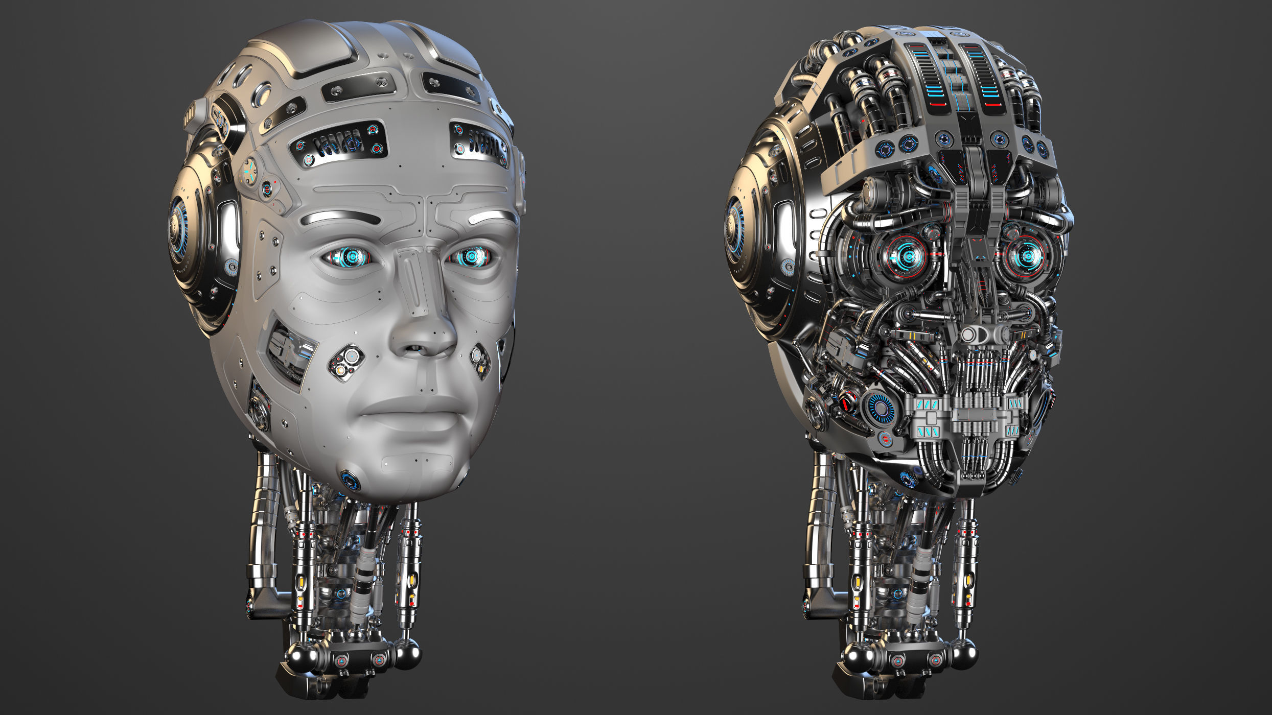 Futuristic Robot Head 3D model_8