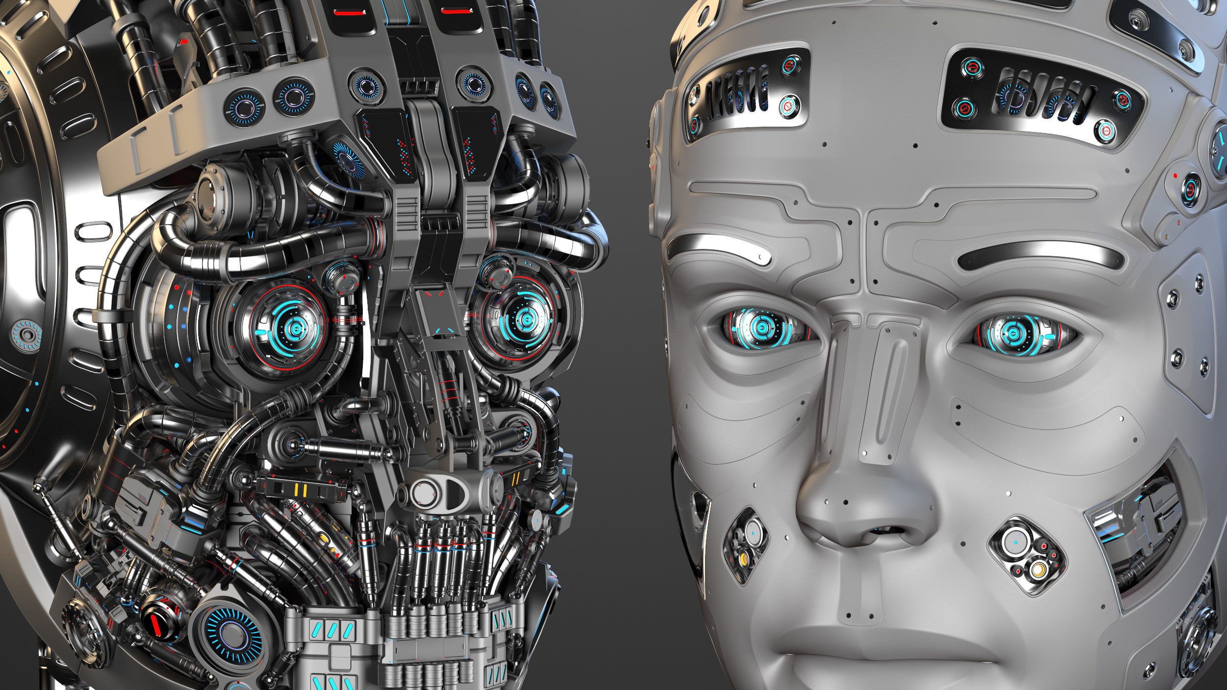 Futuristic Robot Head 3D model_19