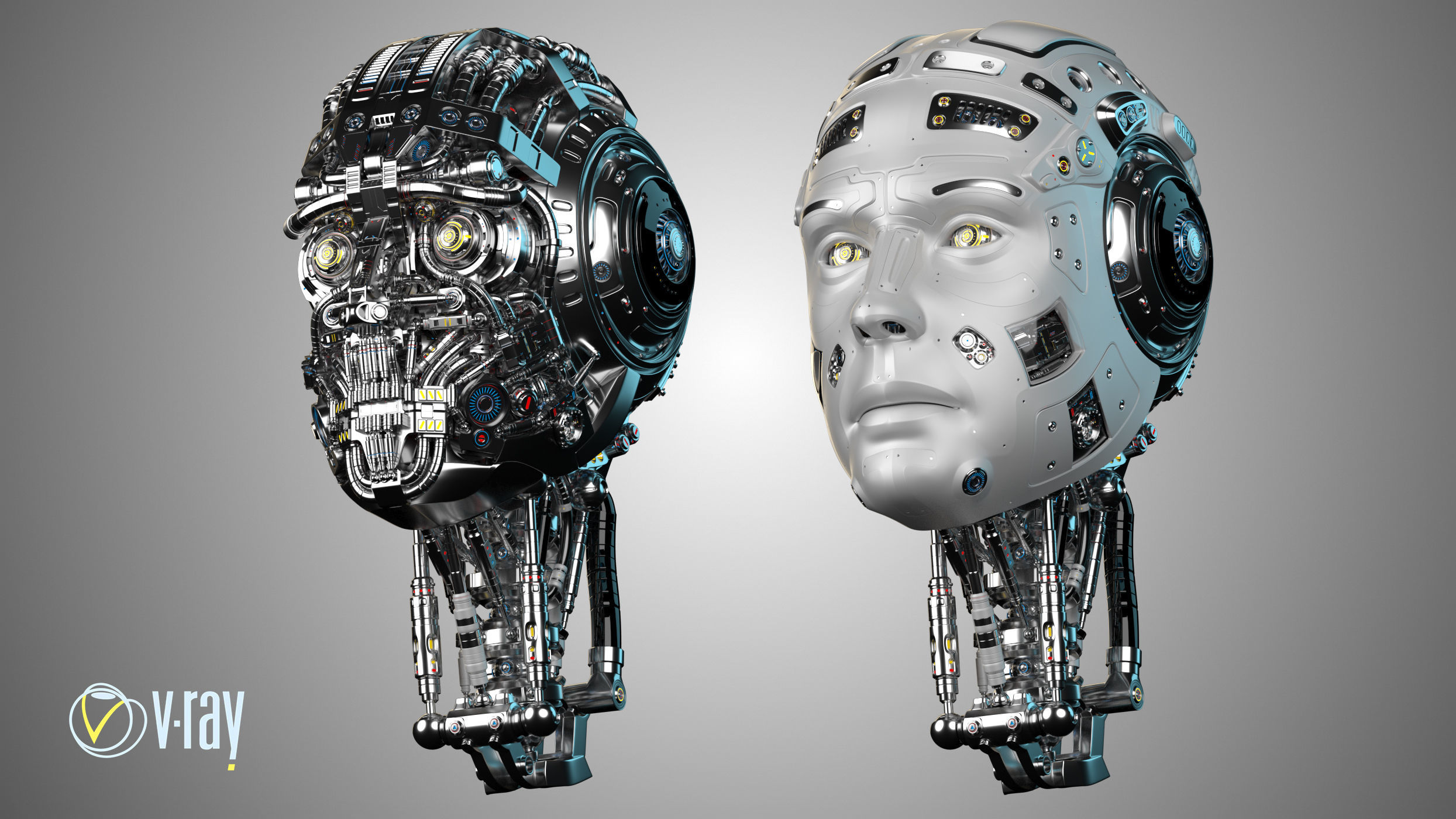 Futuristic Robot Head 3D model_4