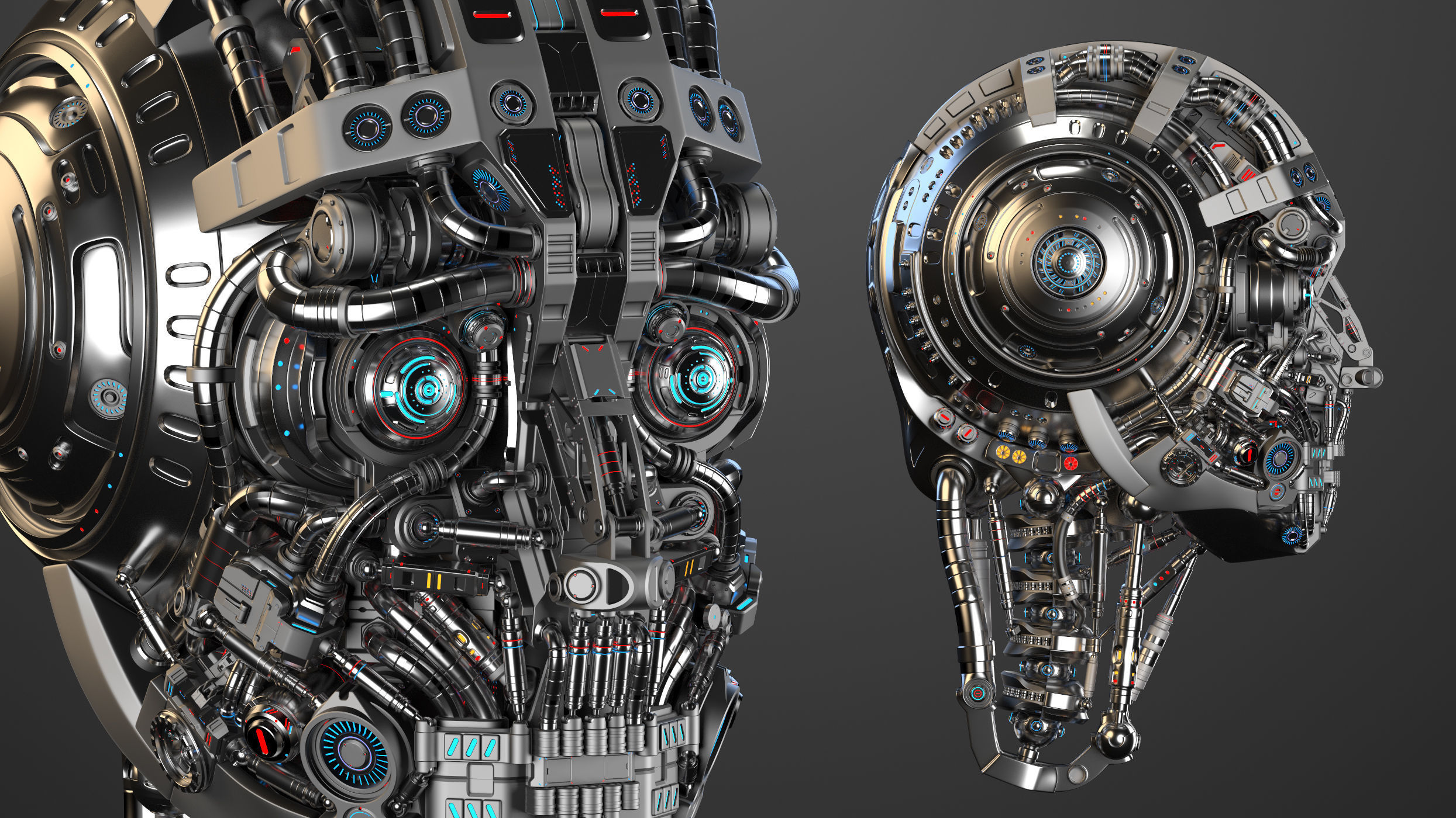 Futuristic Robot Head 3D model_6