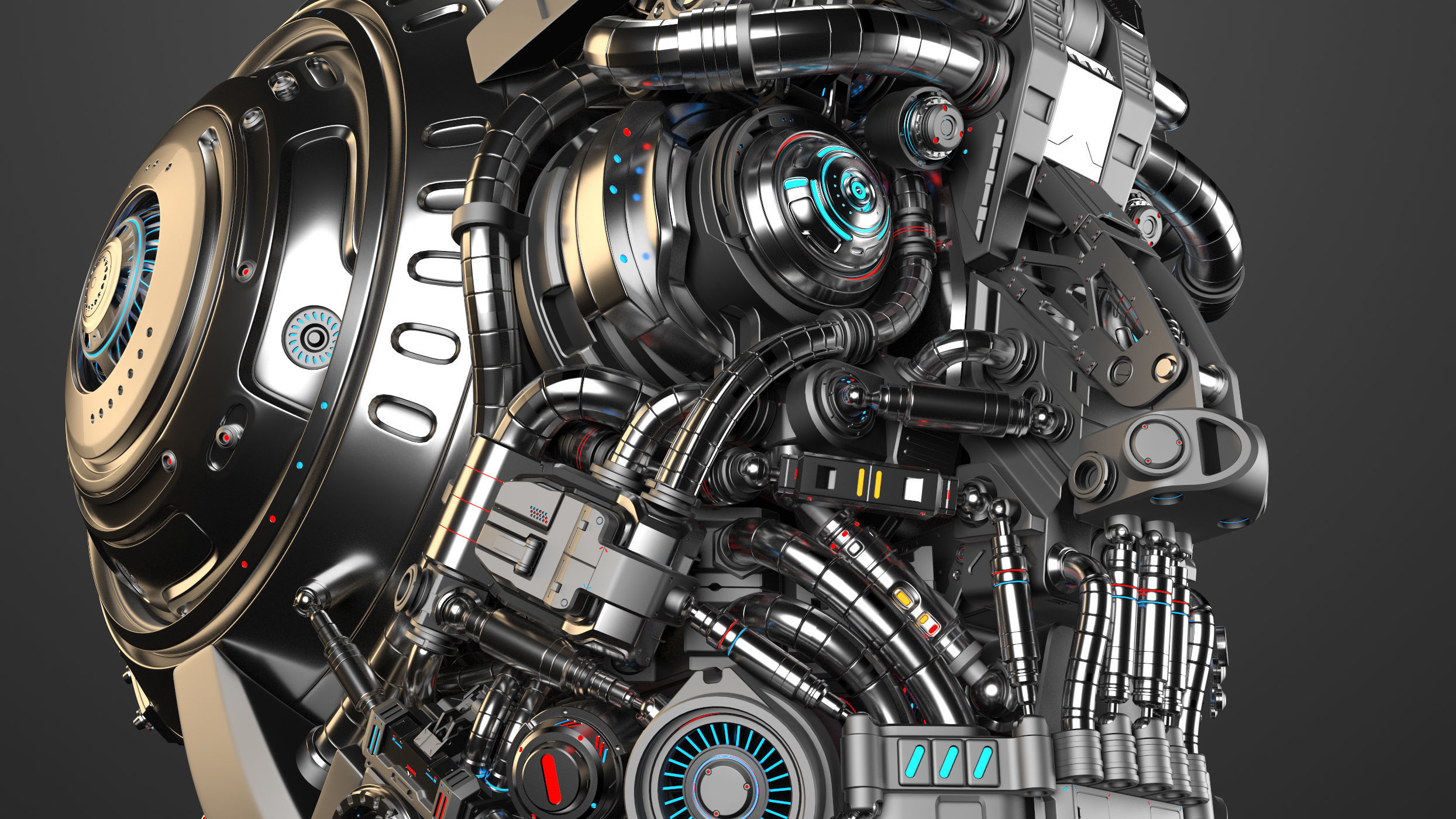 Futuristic Robot Head 3D model_10