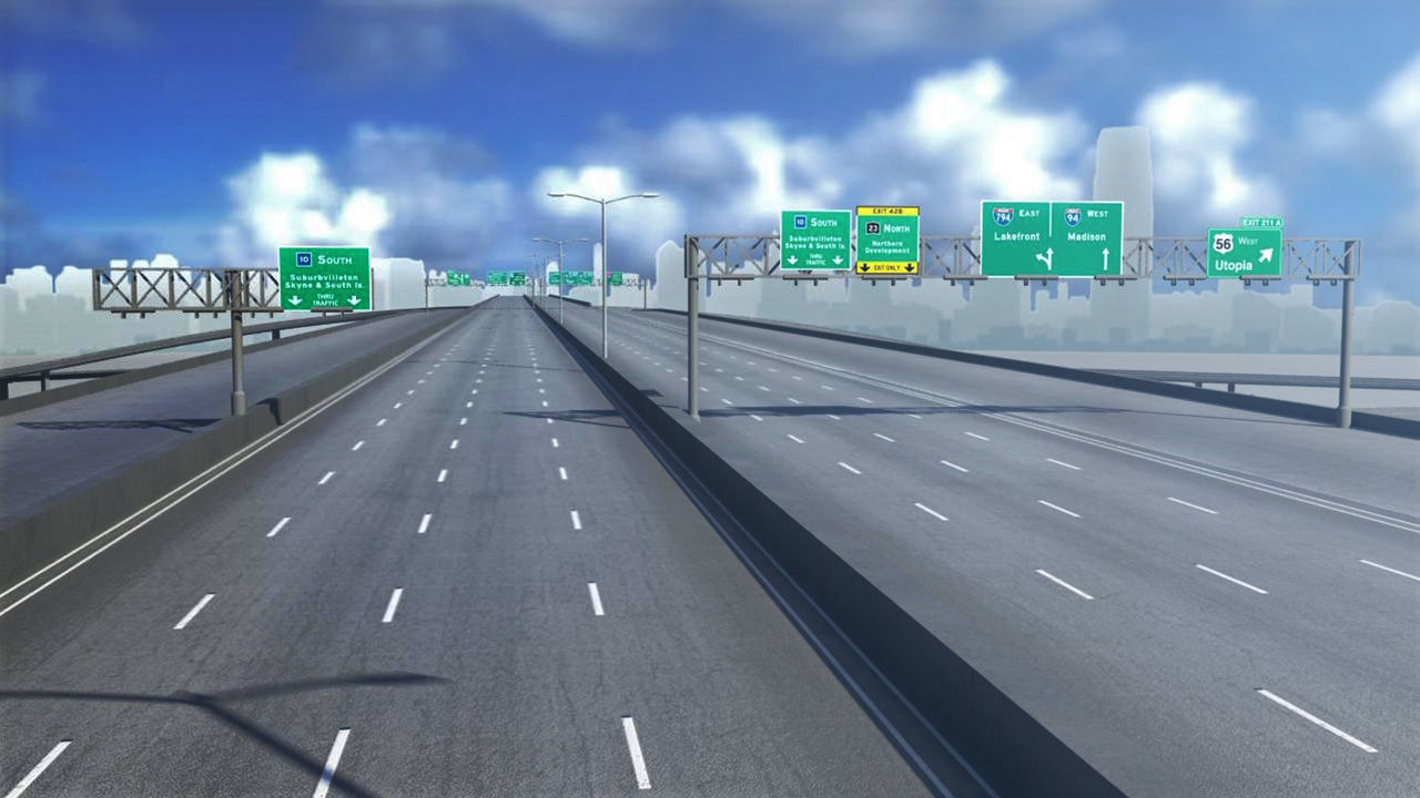 Freeway01 empty highway with bridge over it 3D model_8