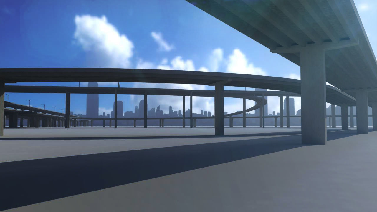 Freeway01 empty highway with bridge over it 3D model_6