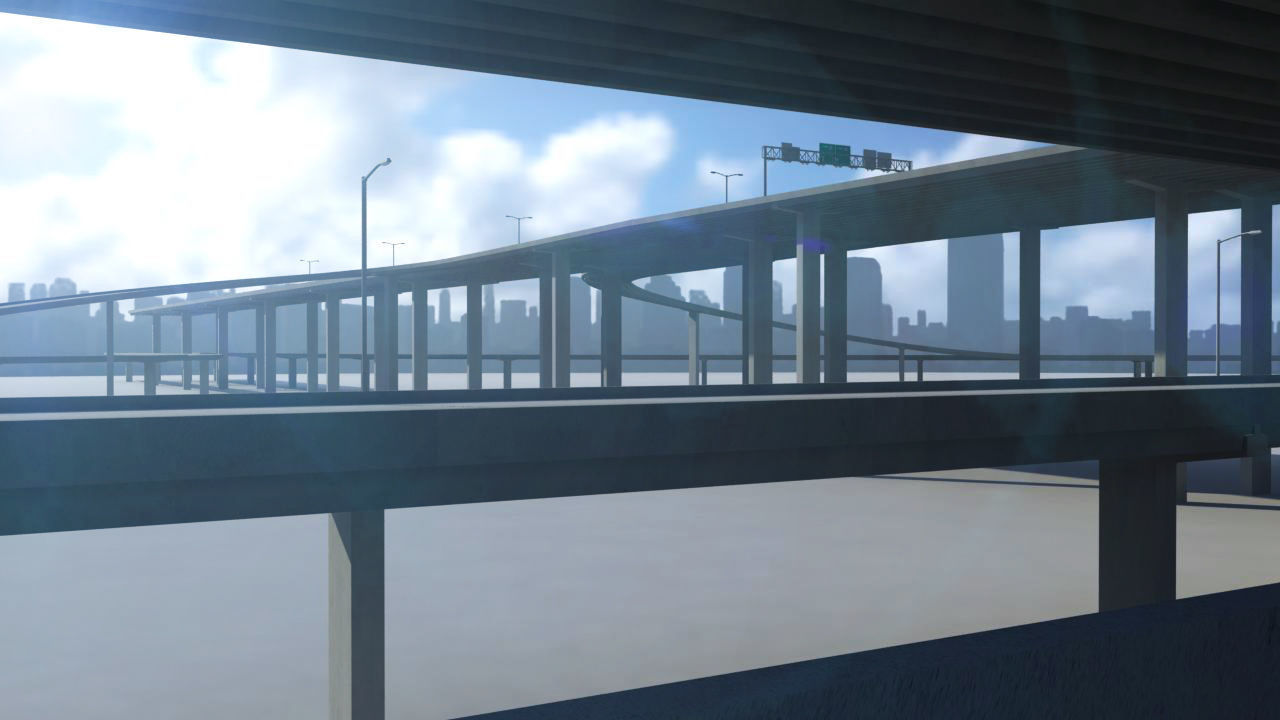 Freeway01 empty highway with bridge over it 3D model_11