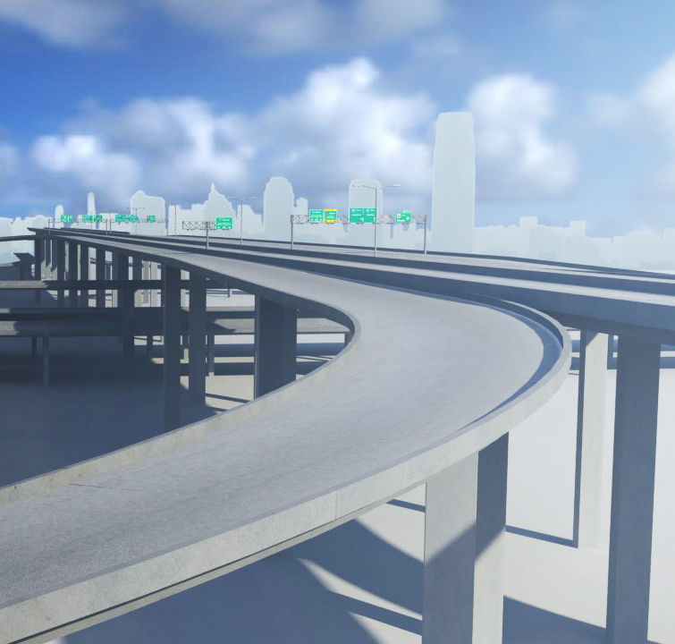 Freeway01 empty highway with bridge over it 3D model_1