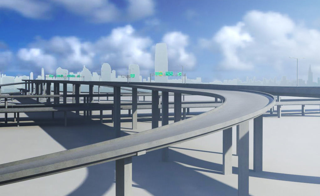 Freeway01 empty highway with bridge over it 3D model_2