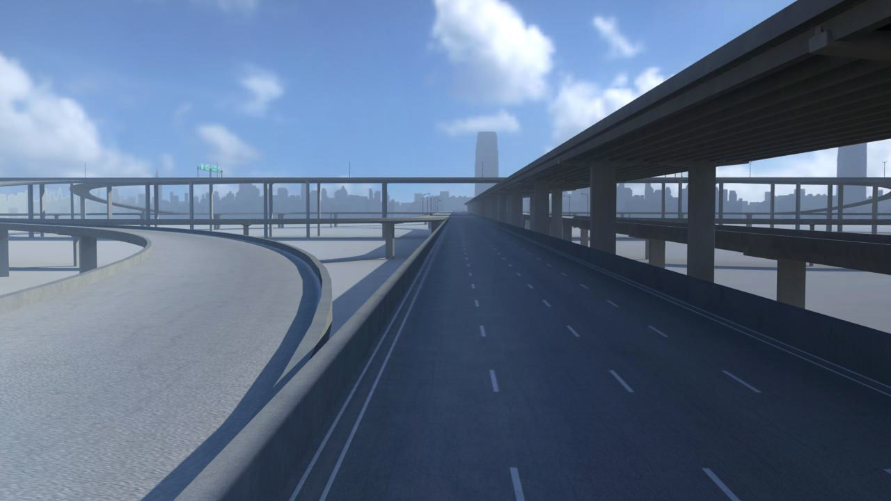 Freeway01 empty highway with bridge over it 3D model_7