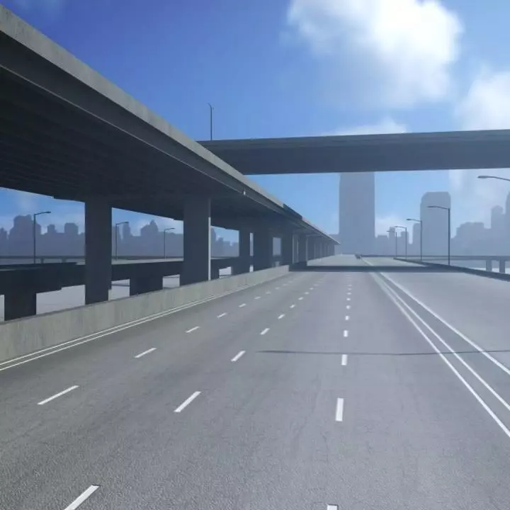Freeway01 empty highway with bridge over it 3D model_0