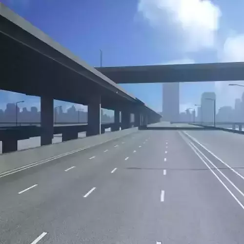 Freeway01 empty highway with bridge over it 3D model