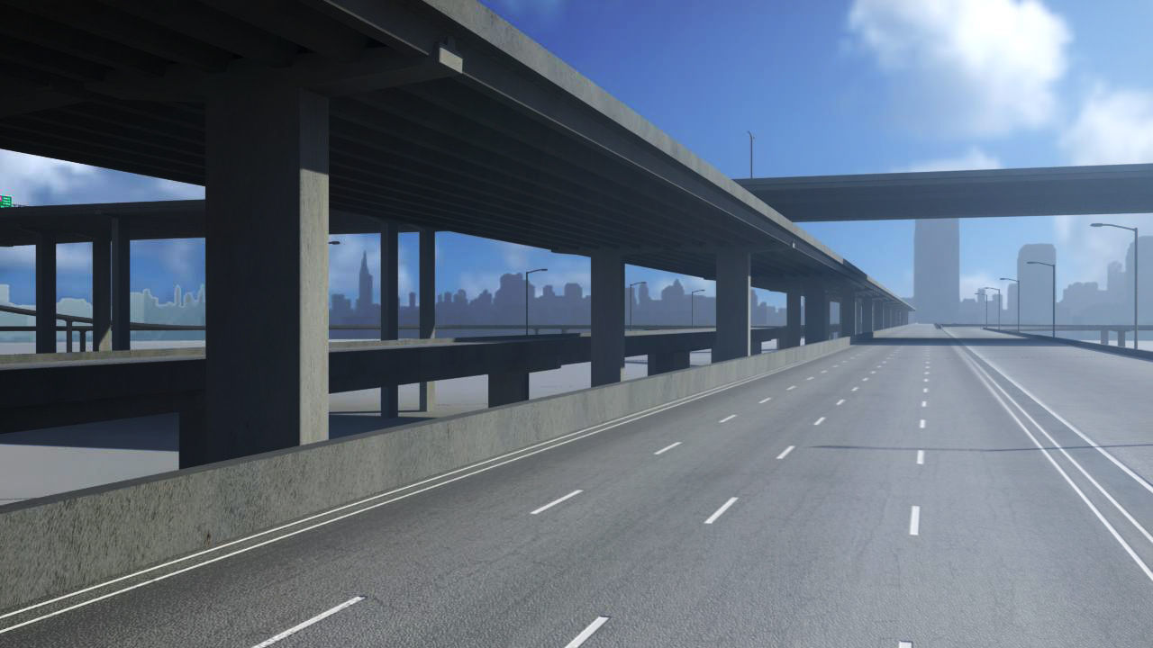 Freeway01 empty highway with bridge over it 3D model_3