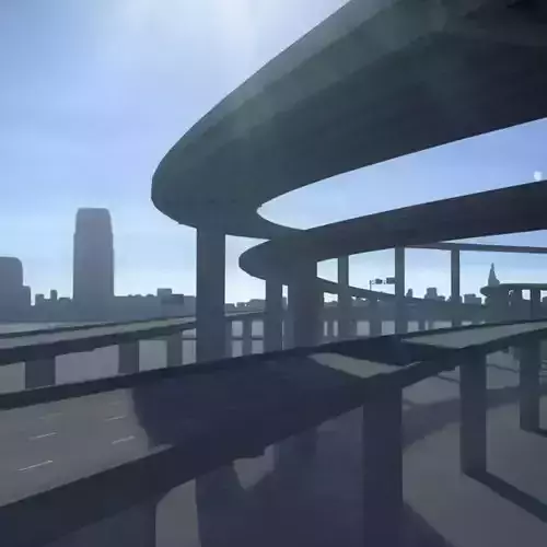 Freeway04 highway overpass with sun behind it 3D model
