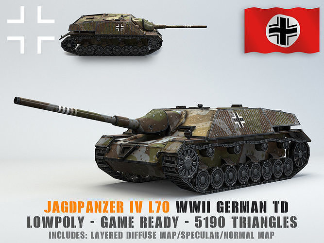 Low Poly Jagdpanzer IV L70 tank destroyer Low-poly 3D model