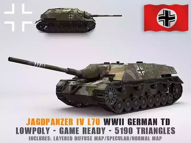 Low Poly Jagdpanzer IV L70 tank destroyer Low-poly 3D model