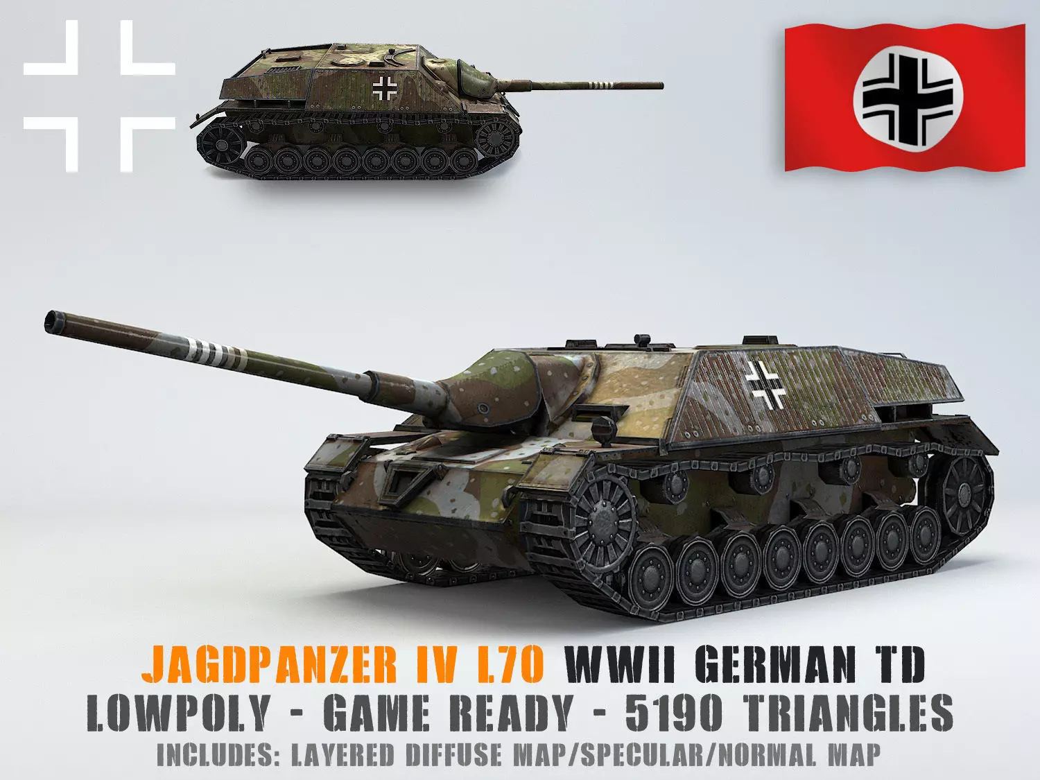 Low Poly Jagdpanzer IV L70 tank destroyer Low-poly 3D model_0