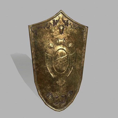 Shield metal with wooden handle Low-poly 3D model
