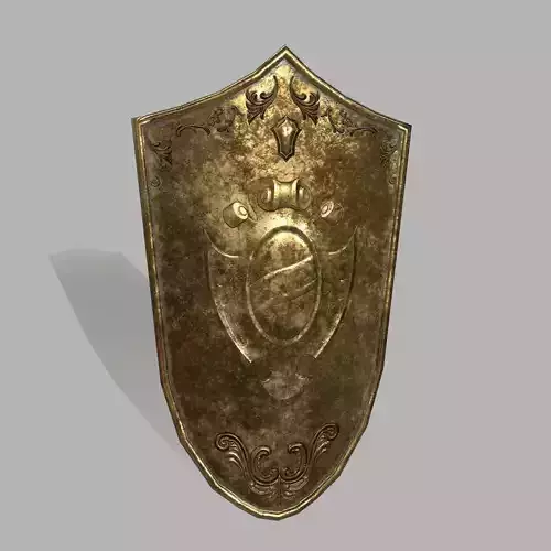 Shield metal with wooden handle Low-poly 3D model