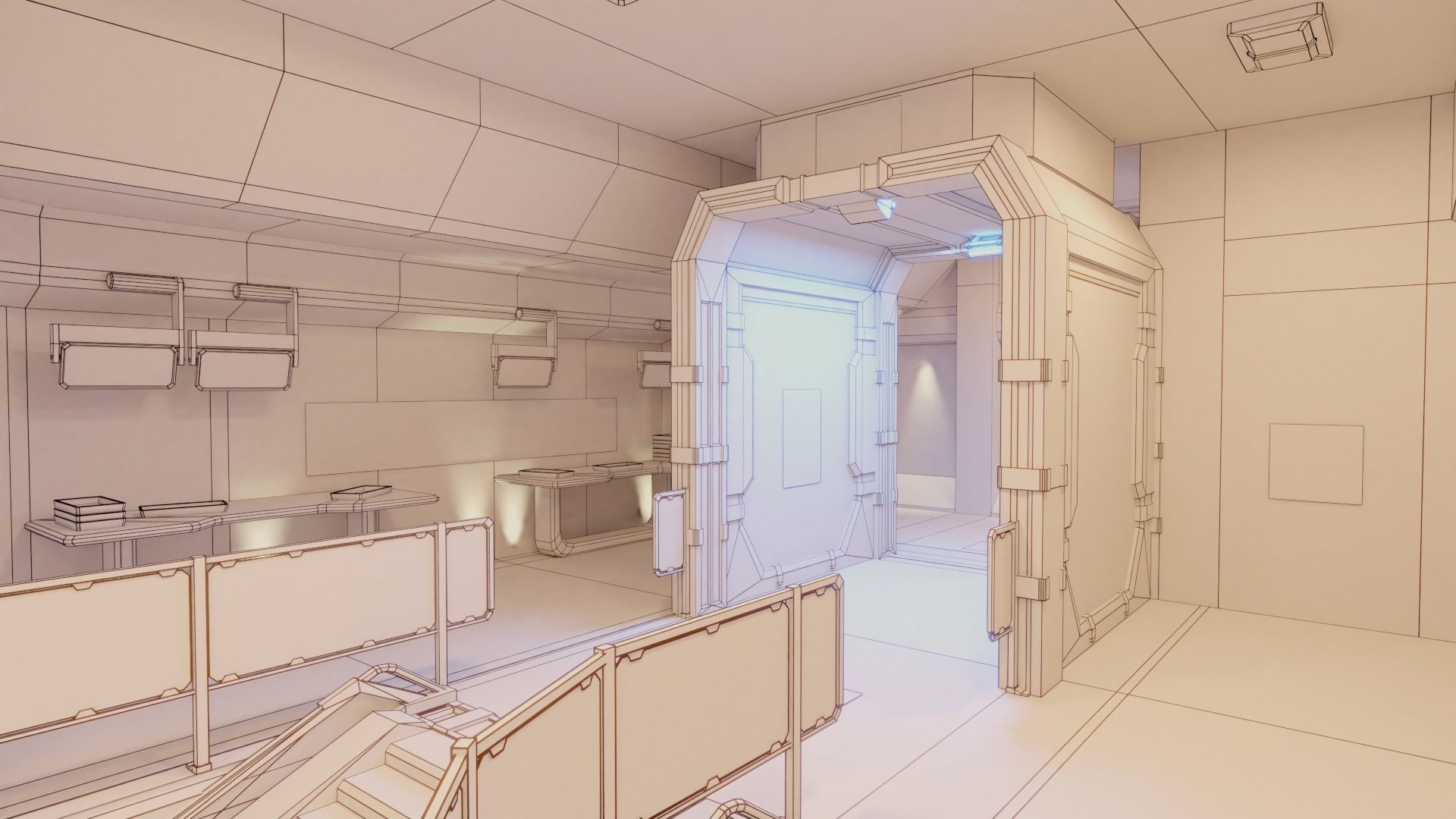 Sci Fi Space Station Modular Kit Low-poly 3D model_12