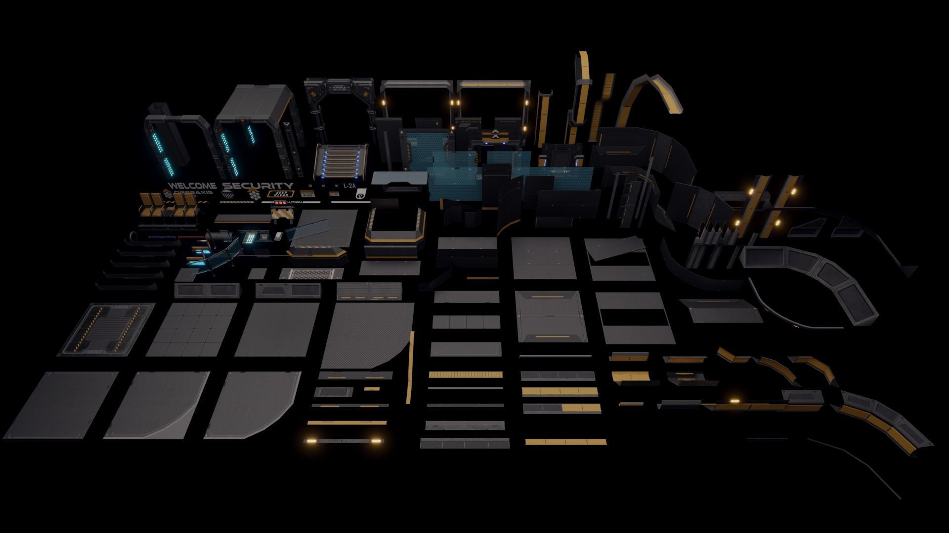 Sci Fi Space Station Modular Kit Low-poly 3D model_11