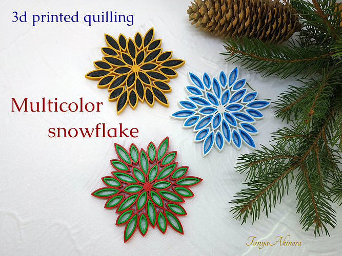 Multicolor snowflake  3d printed quilling Free 3D print model