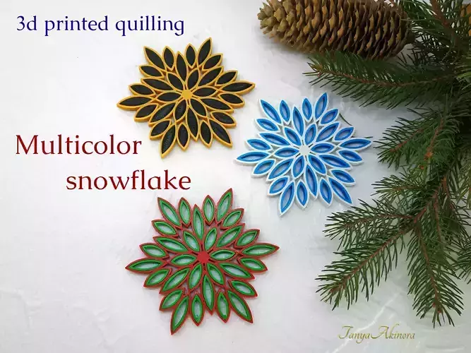 Multicolor snowflake  3d printed quilling Free 3D print model