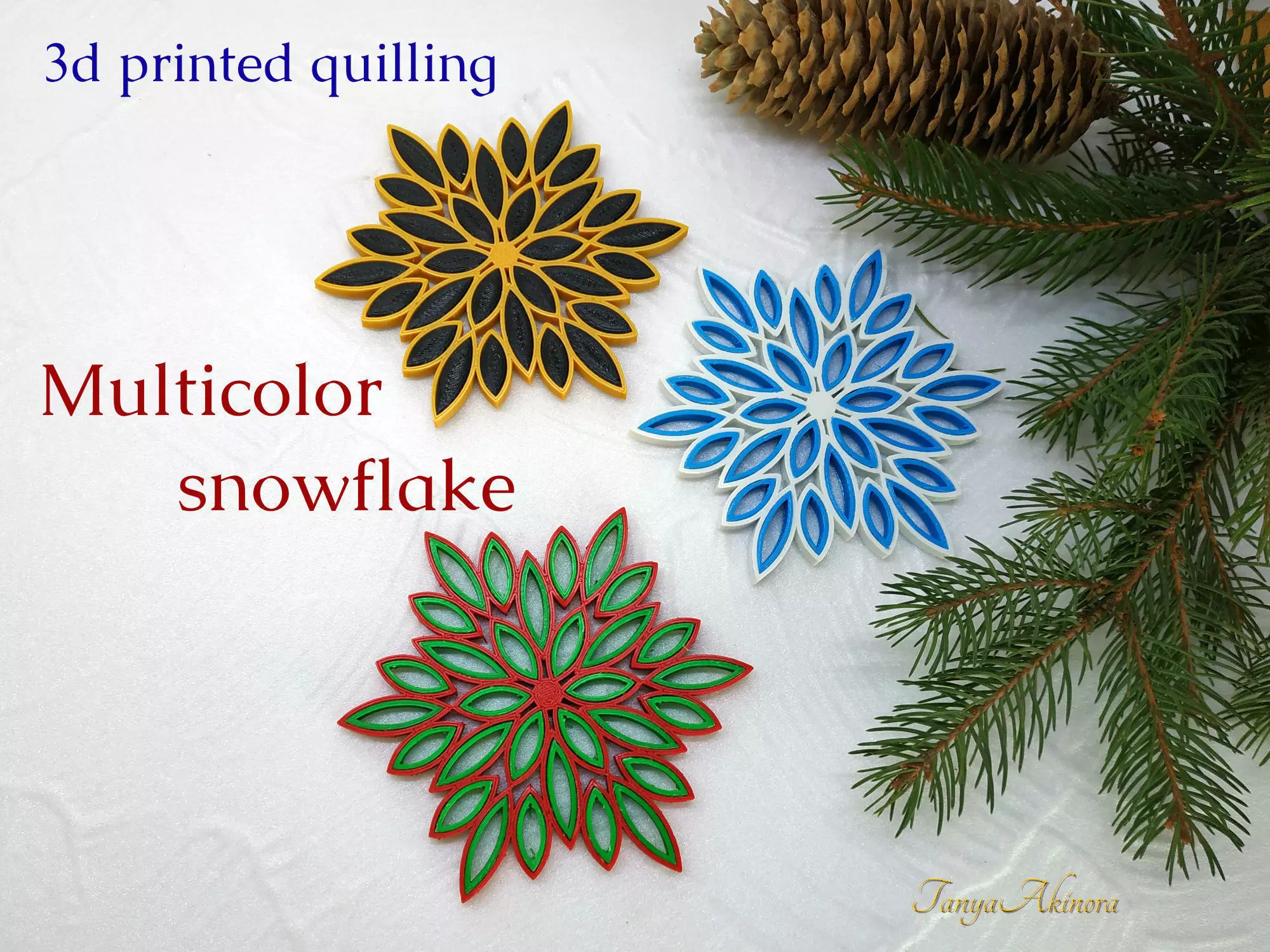 Multicolor snowflake  3d printed quilling Free 3D print model_0