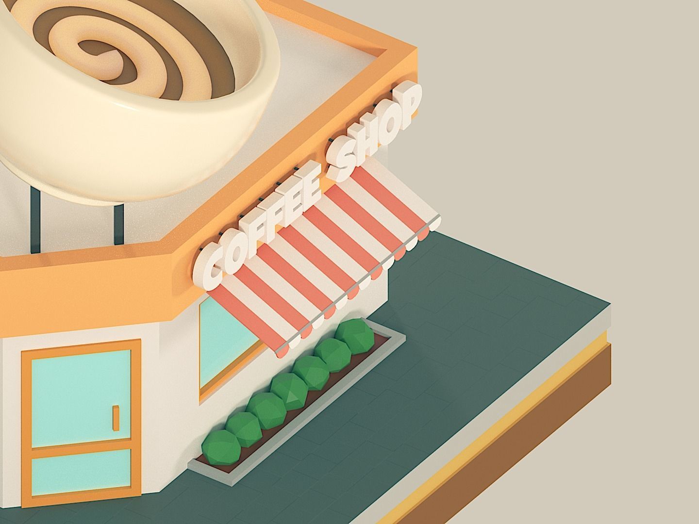 COFFEE SHOP and RESTAURANT 2in1 Low-poly 3D model_9