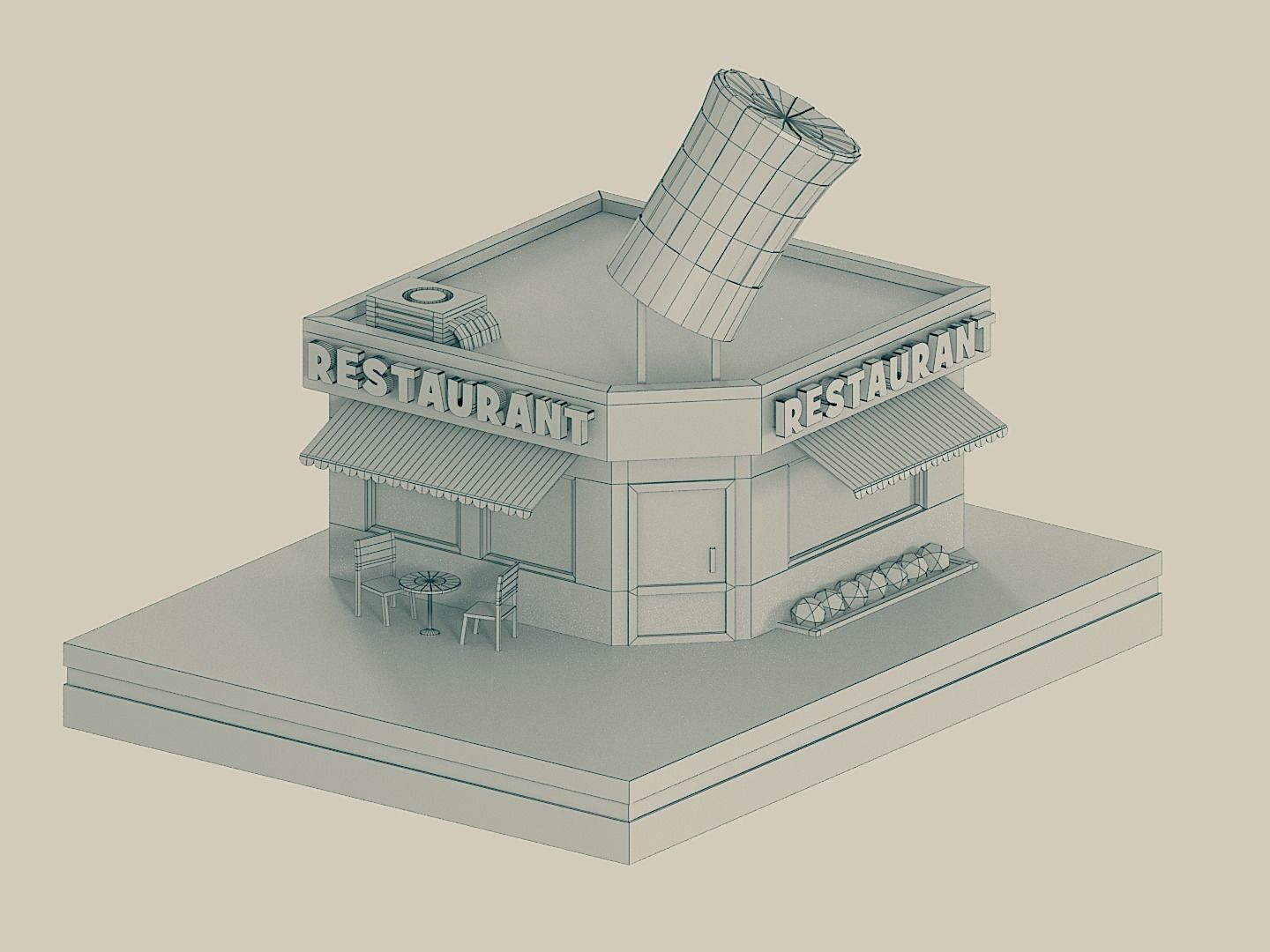 COFFEE SHOP and RESTAURANT 2in1 Low-poly 3D model_7
