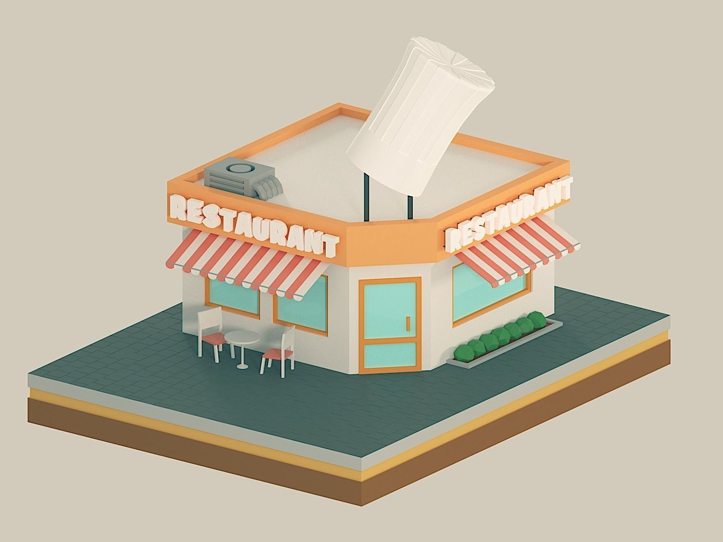 COFFEE SHOP and RESTAURANT 2in1 Low-poly 3D model_1