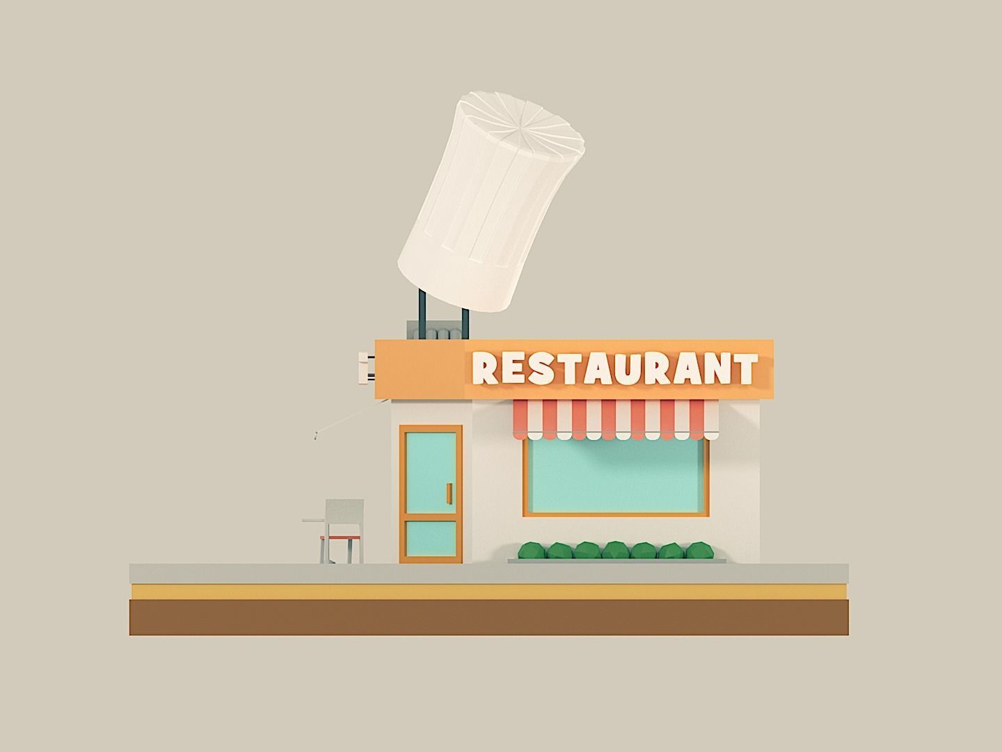 COFFEE SHOP and RESTAURANT 2in1 Low-poly 3D model_3