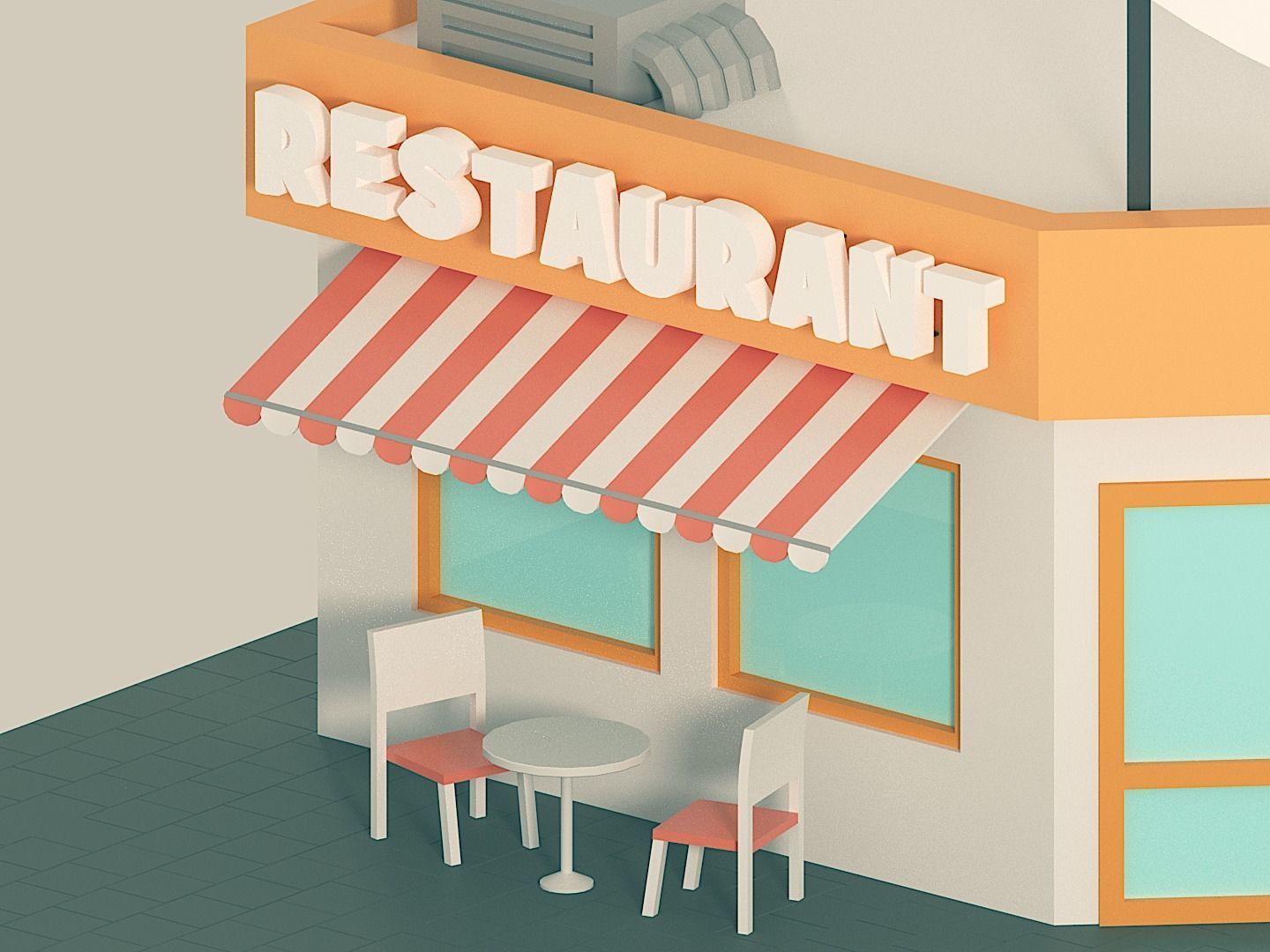 COFFEE SHOP and RESTAURANT 2in1 Low-poly 3D model_8