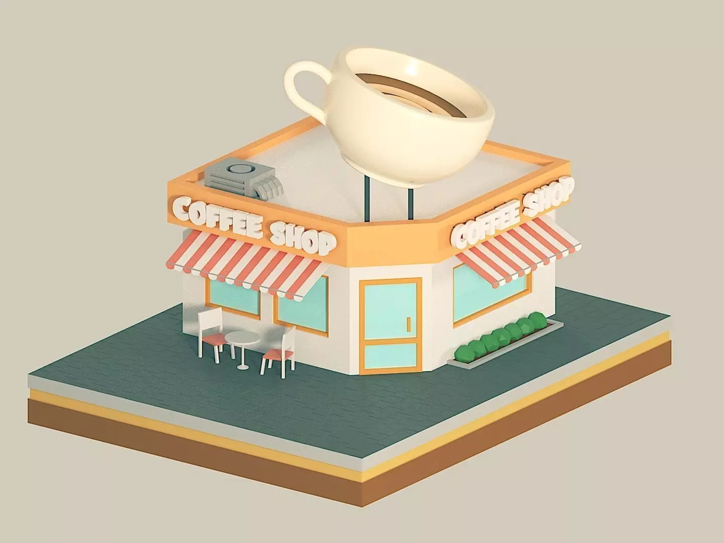 COFFEE SHOP and RESTAURANT 2in1 Low-poly 3D model_0