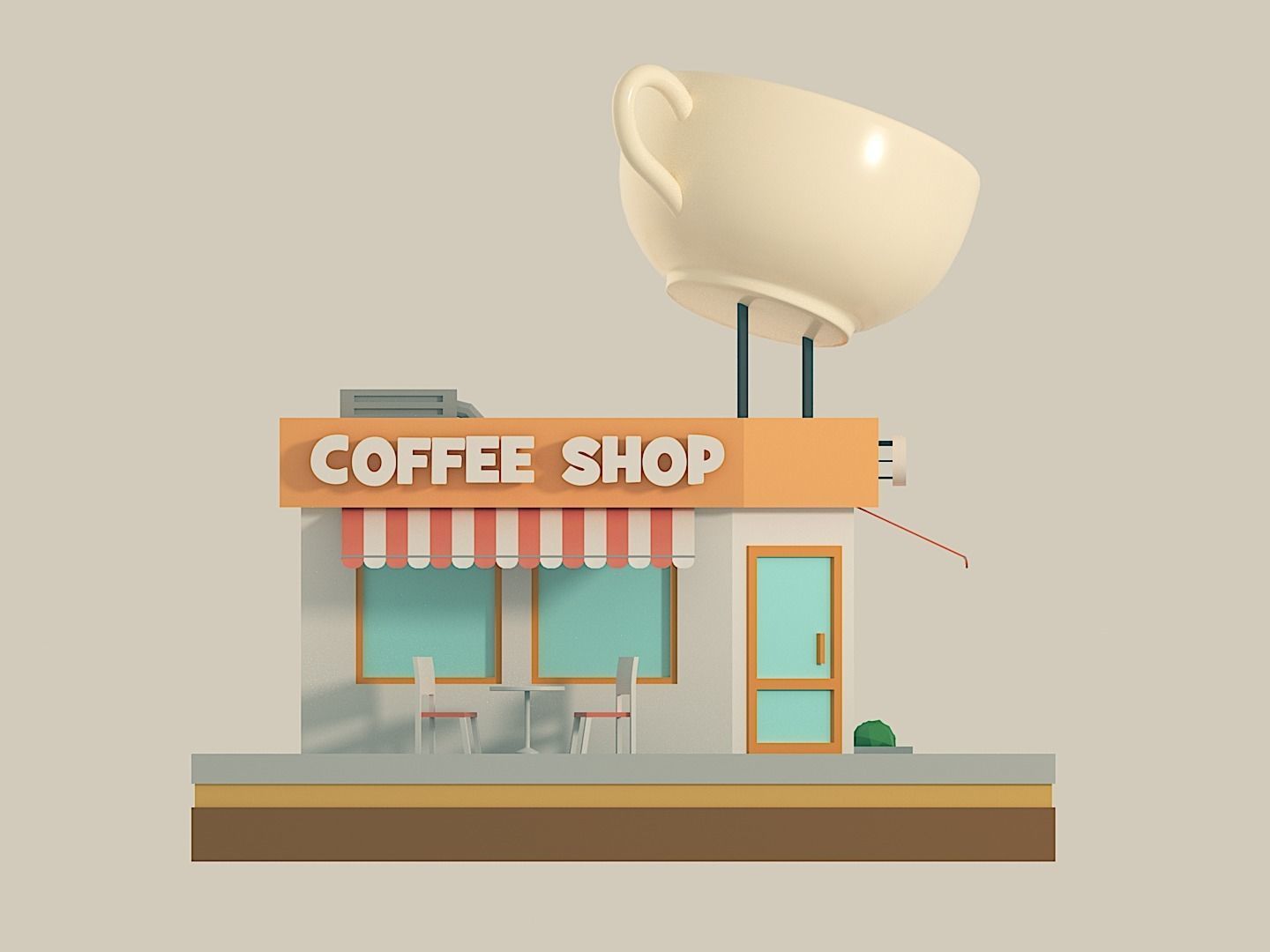 COFFEE SHOP and RESTAURANT 2in1 Low-poly 3D model_4