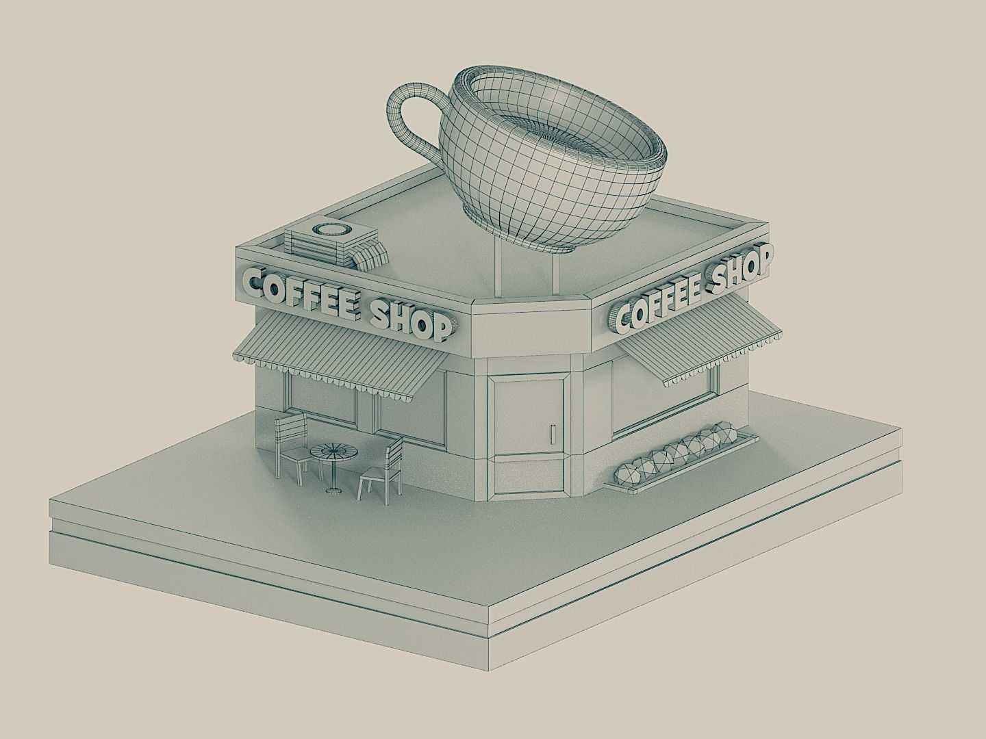 COFFEE SHOP and RESTAURANT 2in1 Low-poly 3D model_6