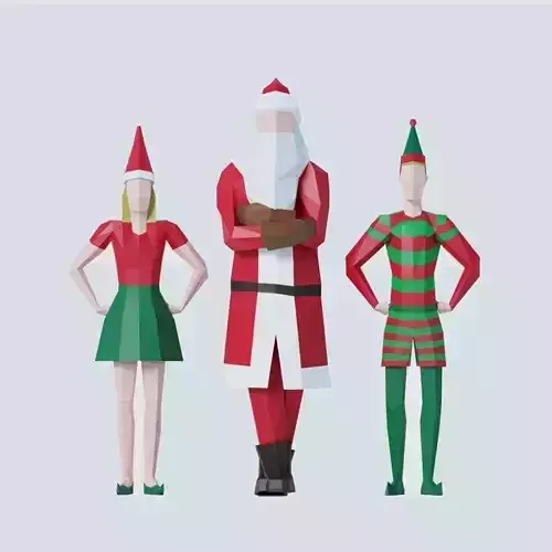 Santa and Helpers Low-poly 3D model
