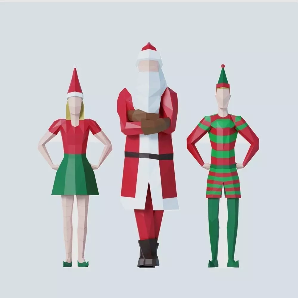 Santa and Helpers Low-poly 3D model