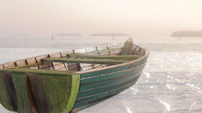 wooden boat Low-poly 3D model