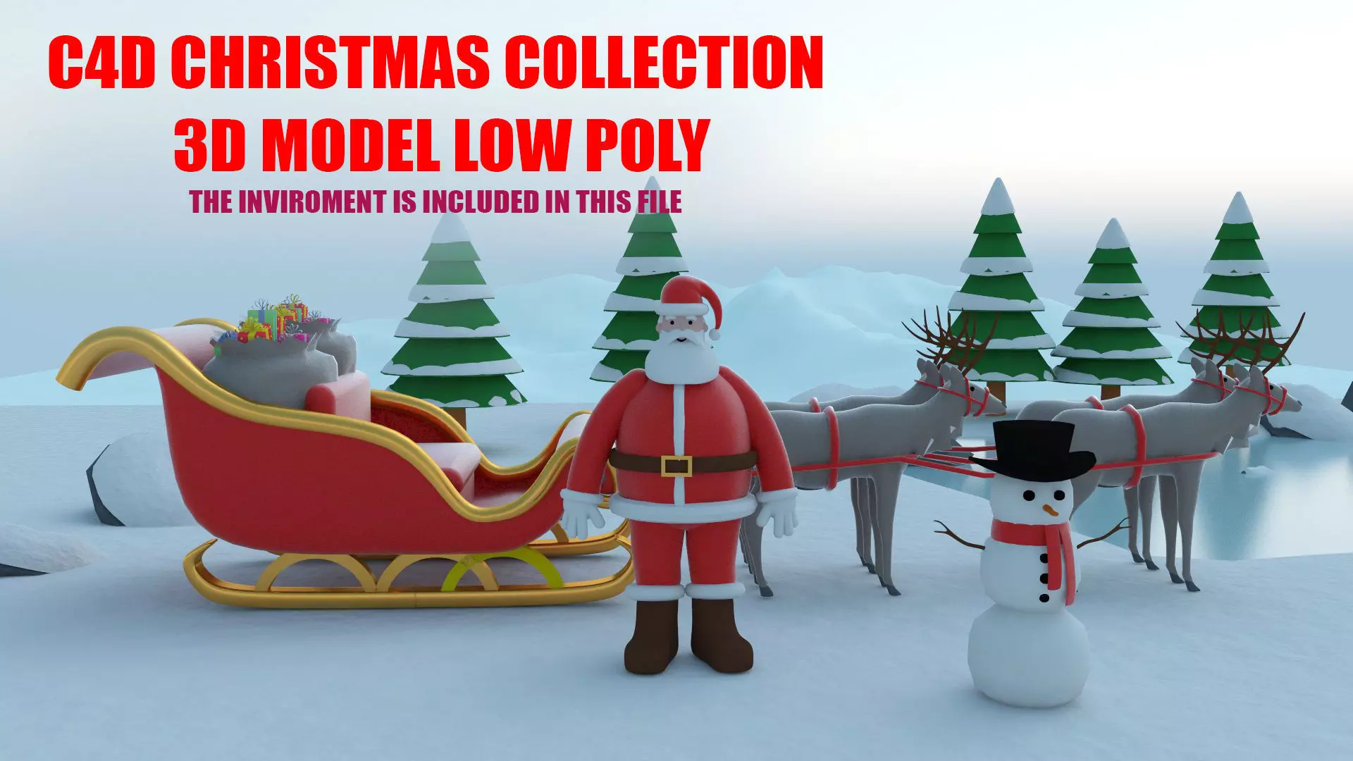 Christmas collection low poly style   Low-poly 3D model_0