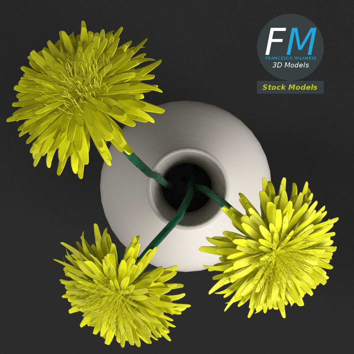Dandelion flowers in a vase 3D model_6