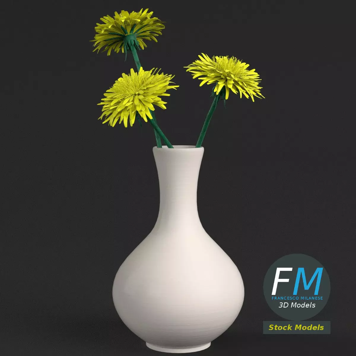 Dandelion flowers in a vase 3D model_0
