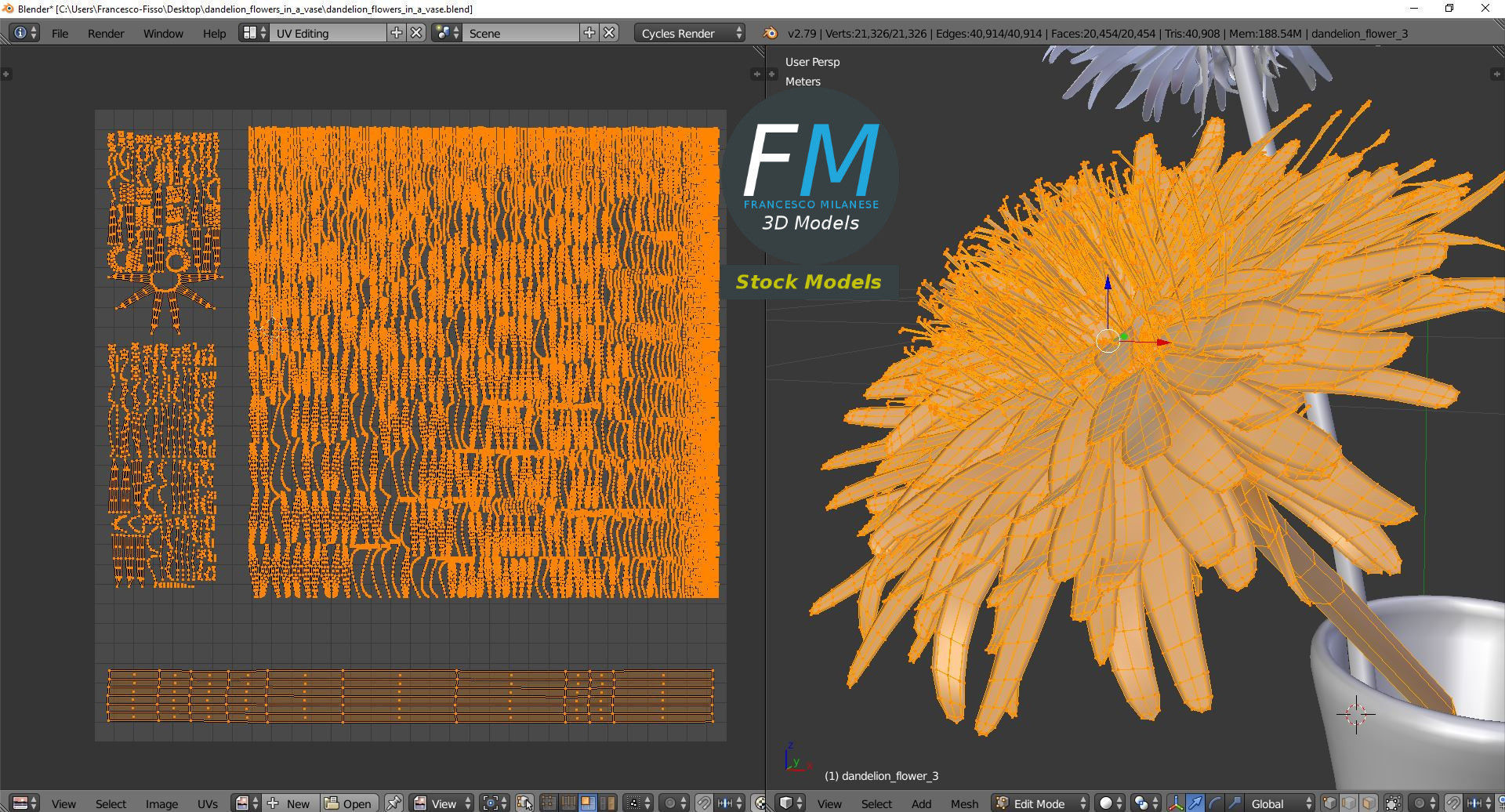 Dandelion flowers in a vase 3D model_10