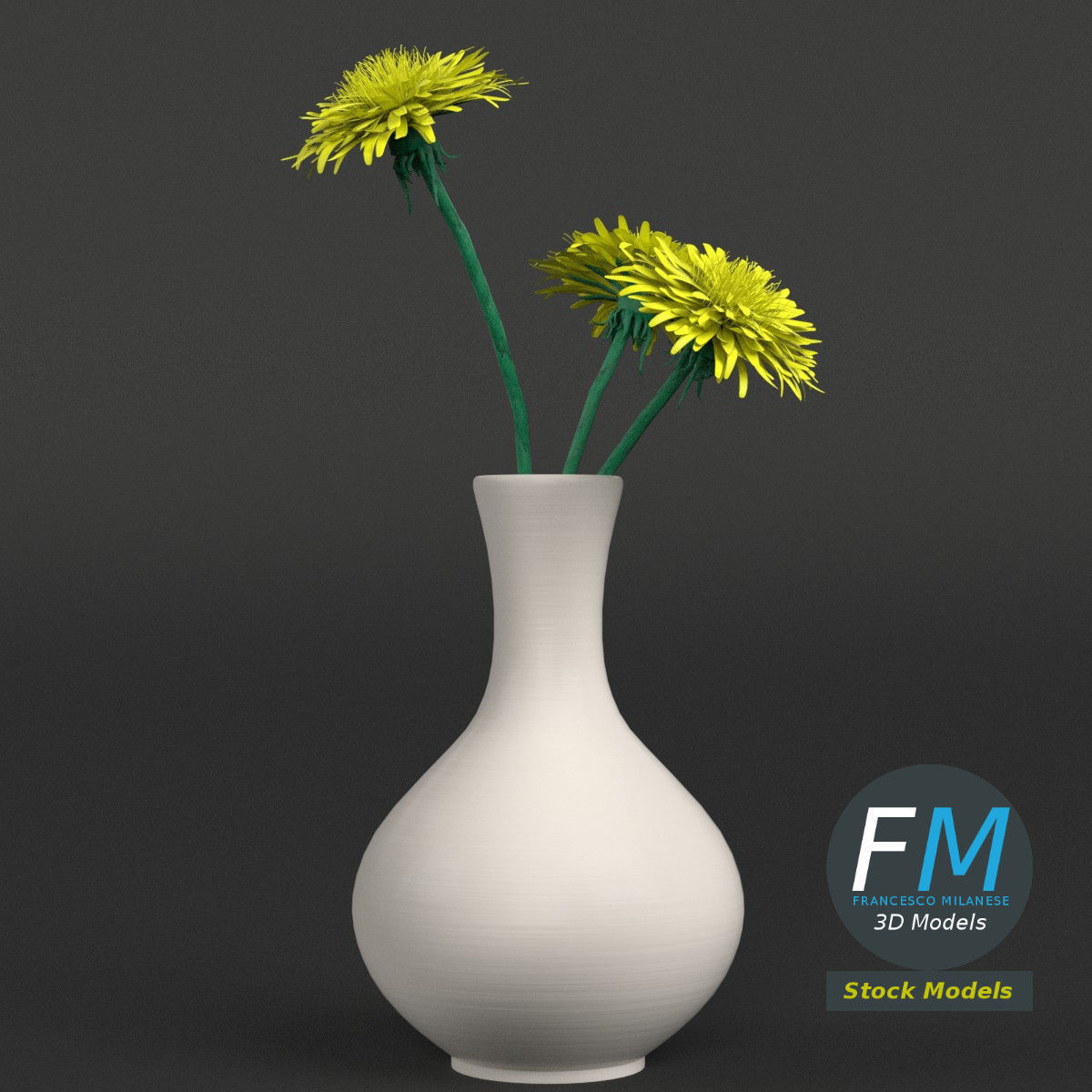 Dandelion flowers in a vase 3D model_4