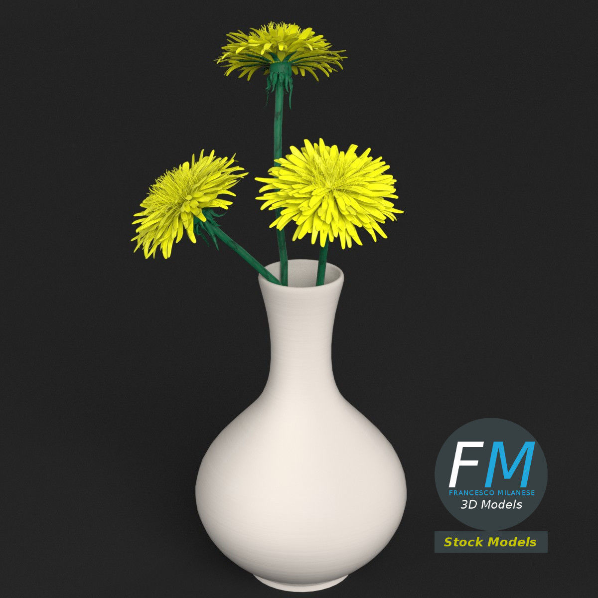 Dandelion flowers in a vase 3D model_2