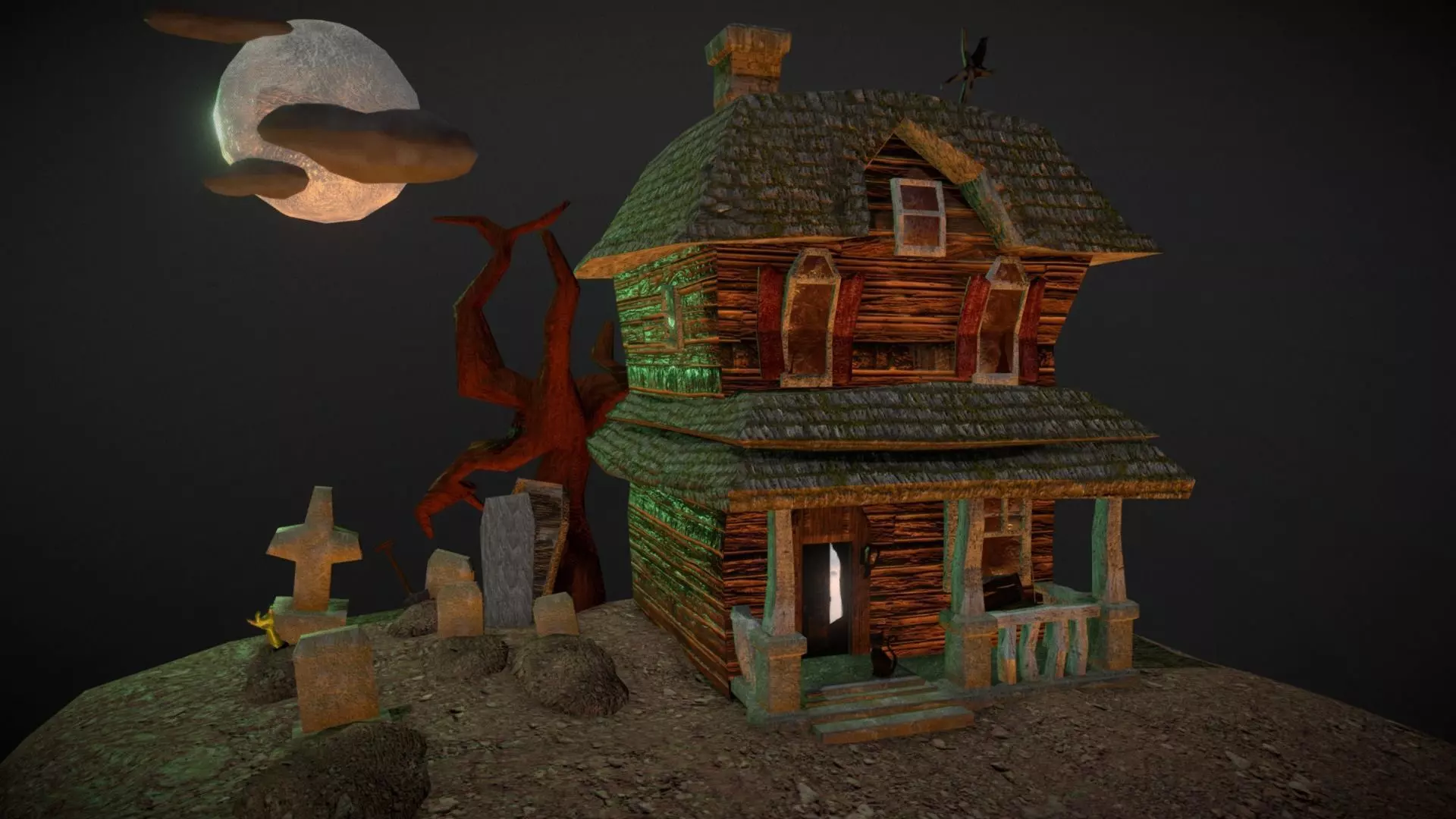SpookHouse haunted house Low-poly 3D model_0