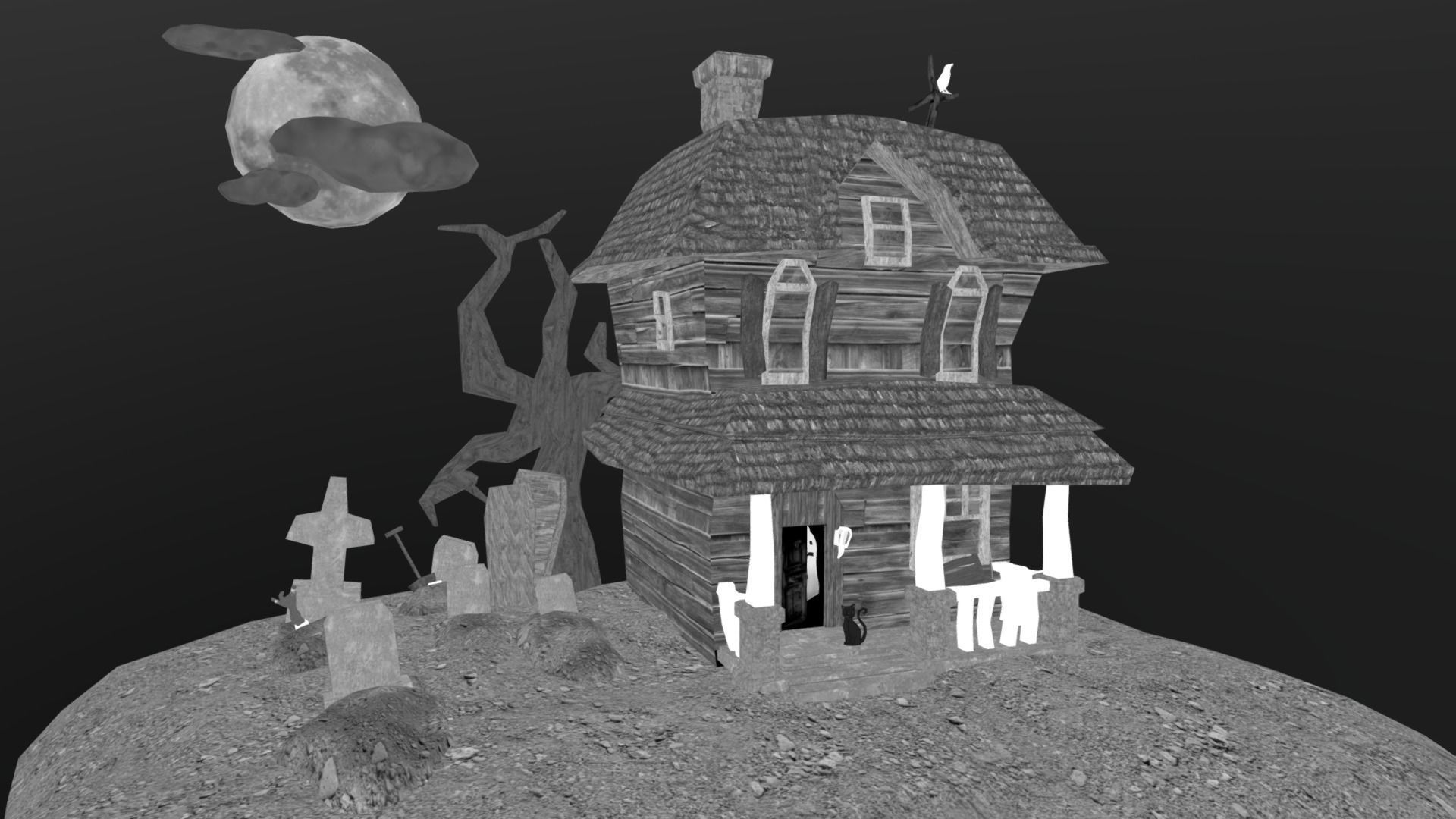 SpookHouse haunted house Low-poly 3D model_9